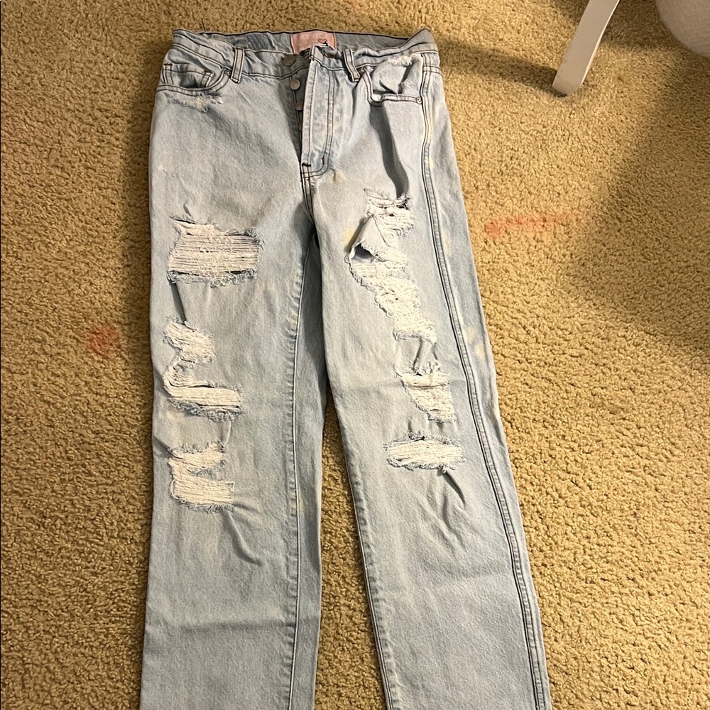 REVICE Light Blue Ripped Straight Leg Jeans